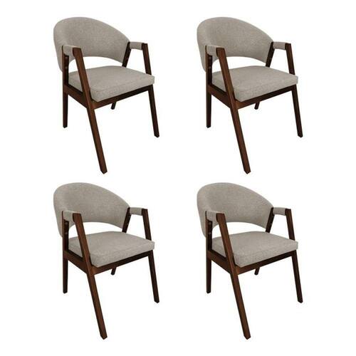 Kit 4 Cadeiras De Jantar Madeira Maciça Helen Impermeável Mel;Bege Linho