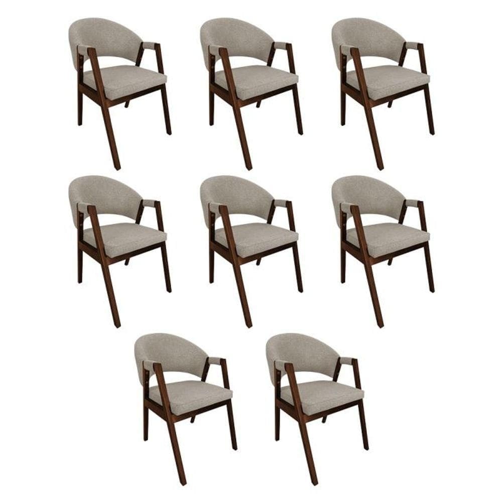 Kit 8 Cadeiras De Jantar Madeira Maciça Helen Impermeável Mel Bege Linho