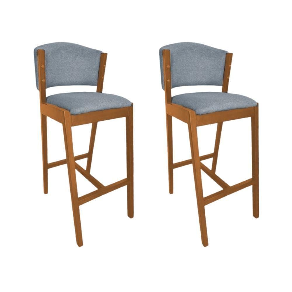 Kit 2 Banquetas Altas De Madeira Maciça Ana Em Linho Premium Cinza Linho Cerejeira