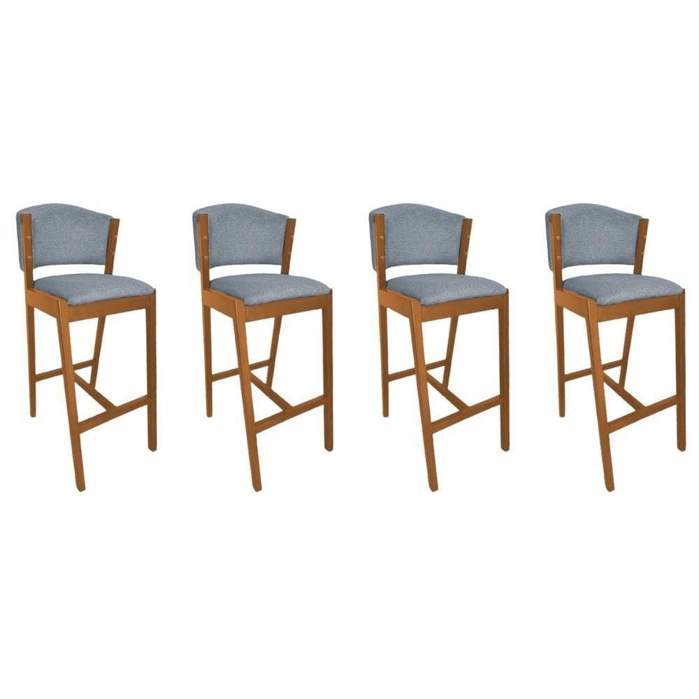 Kit 4 Banquetas Altas De Madeira Maciça Ana Em Linho Premium Cinza Linho Cerejeira