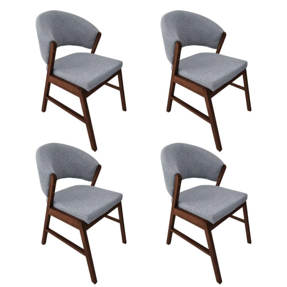 Kit 4 Cadeiras De Jantar Madeira Maciça Débora Linho Premium Mel;Cinza Linho
