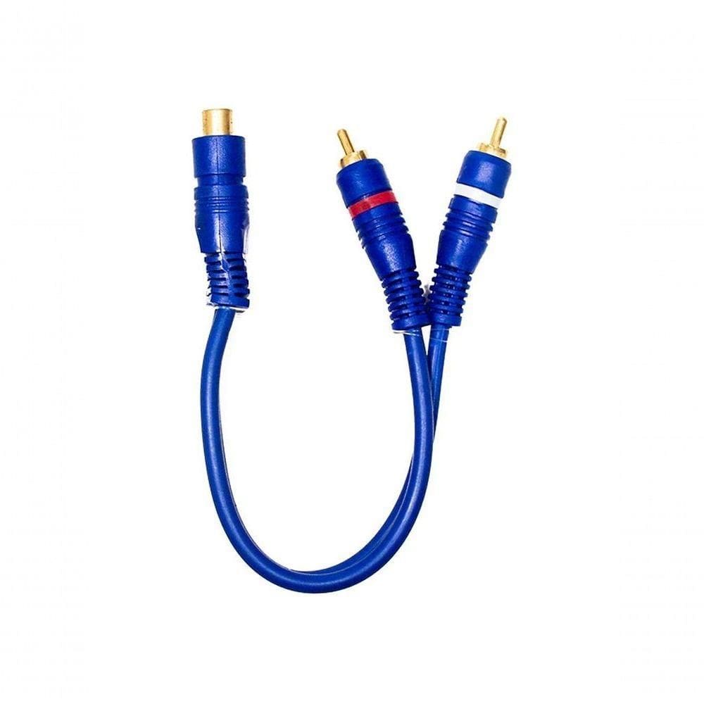 Cabo áudio Y1 Rca Fêmea + 2 Rca Macho Gold Azul