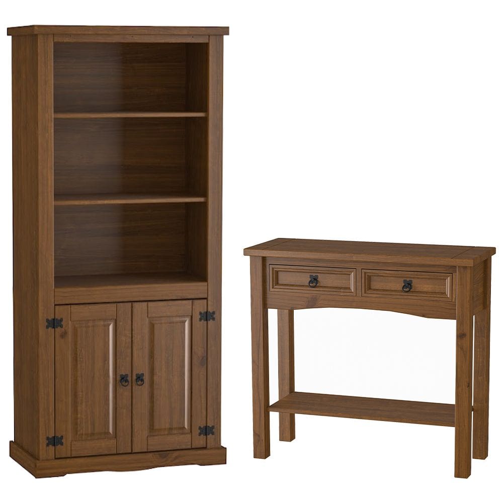 Kit Aparador Rústico 2 Gavetas Com Estante Livreiro 2 Portas Majestic M06 Imbuia Fosco - Lyam Decor