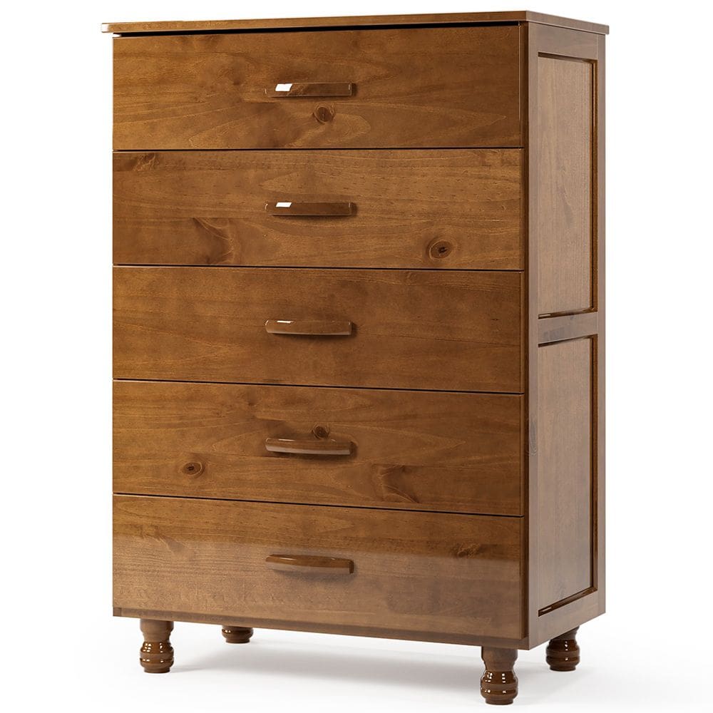 Cômoda Para Quarto 5 Gavetas Madeira Maciça Jope M06 Imbuia Brilho - Lyam Decor