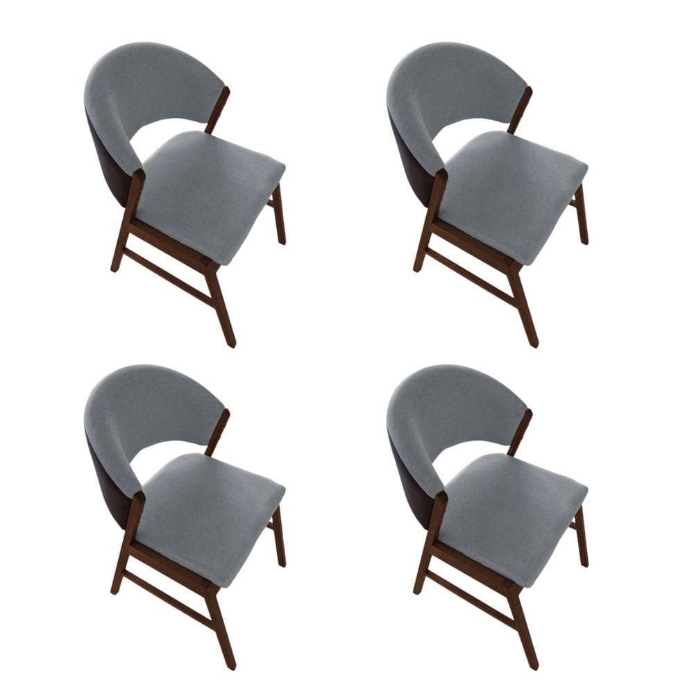 Kit 4 Cadeiras De Jantar Madeira Maciça Débora Em Facto Ocre Cinza Linho Mel