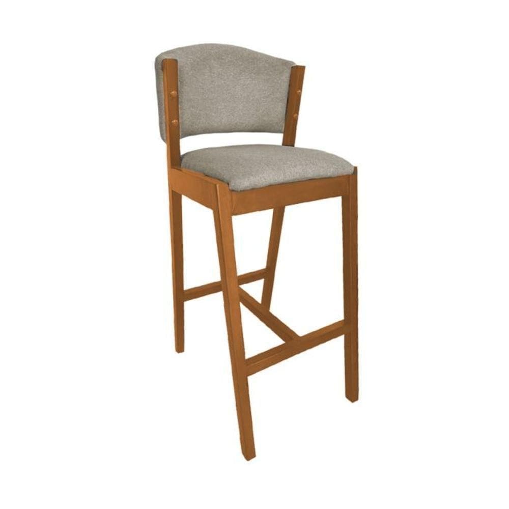 Banqueta Alta De Madeira Maciça Ana Em Linho Premium Bege Linho Cerejeira