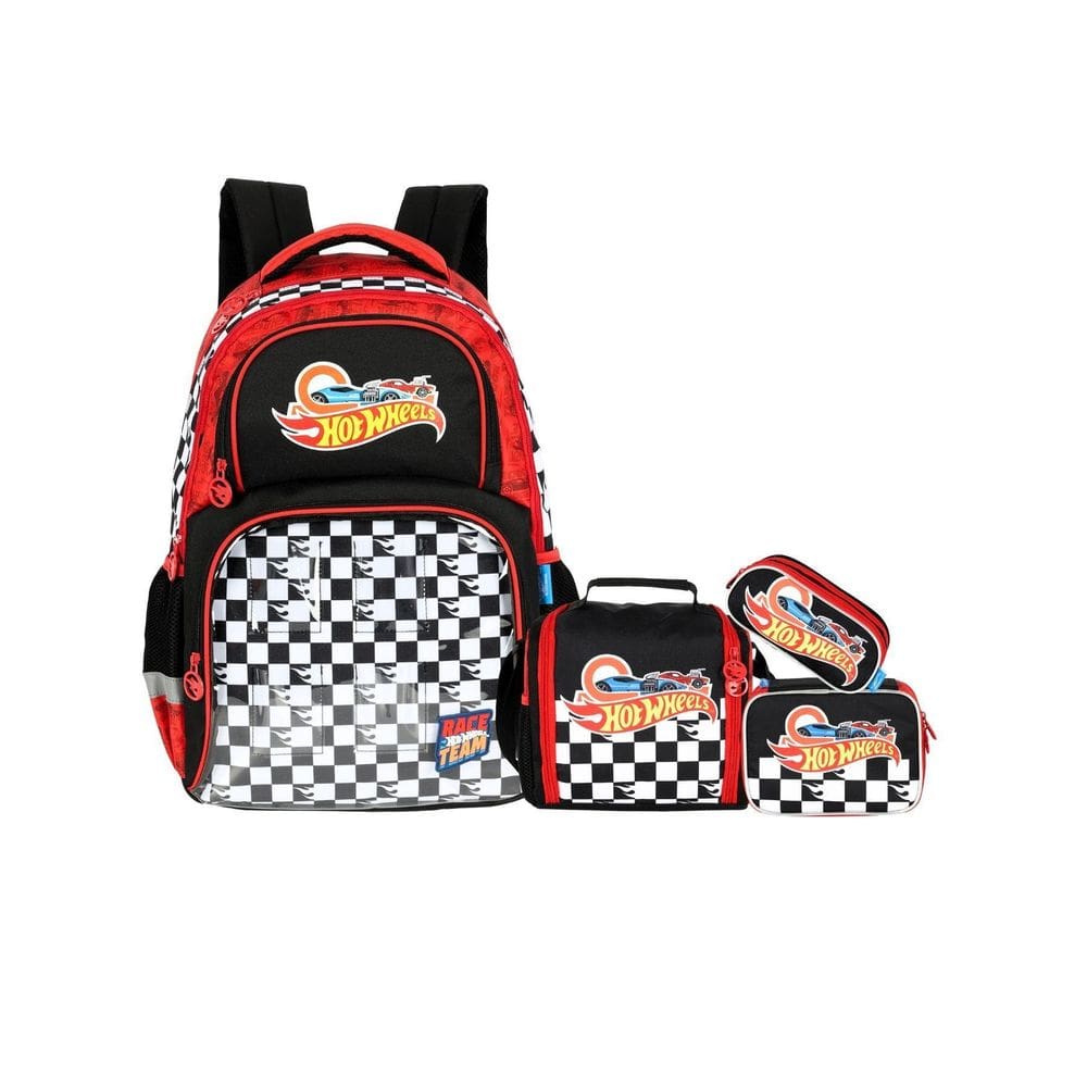 Kit Hot Wheels Mochila Costa + Lancheira + Estojo Box Triplo