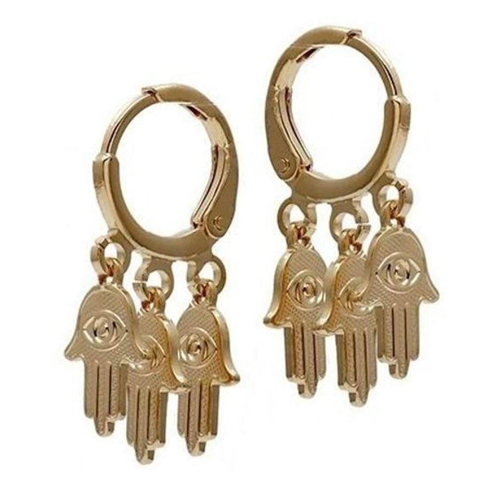 Brinco Argola Pingente Mão De Fátima Hasma Folheado Ouro 18K