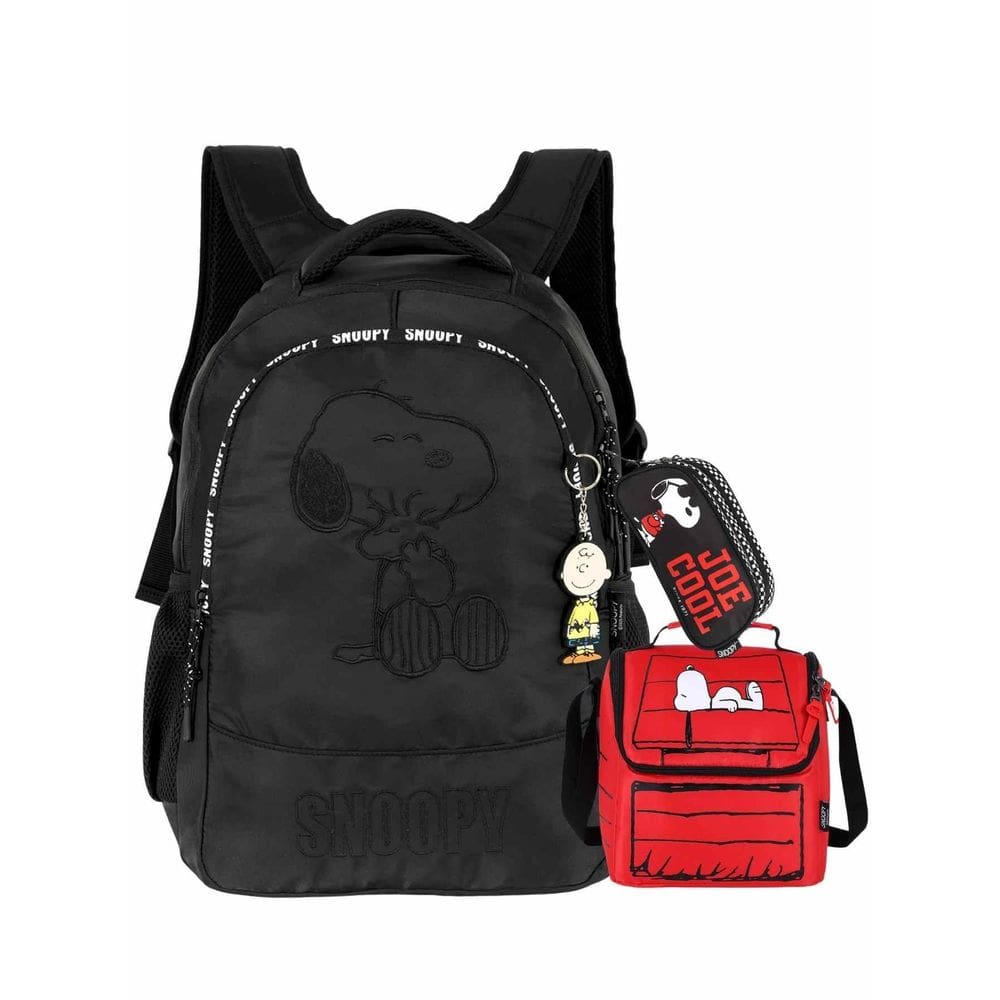 Kit Snoopy Mochila De Costas Notebook + Lancheira + Estojo T