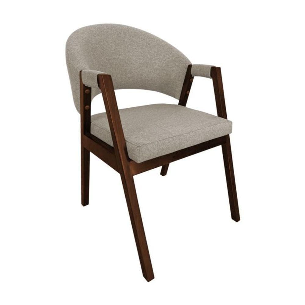 Cadeira De Jantar Madeira Maciça Helen Premium Impermeável Mel Bege Linho