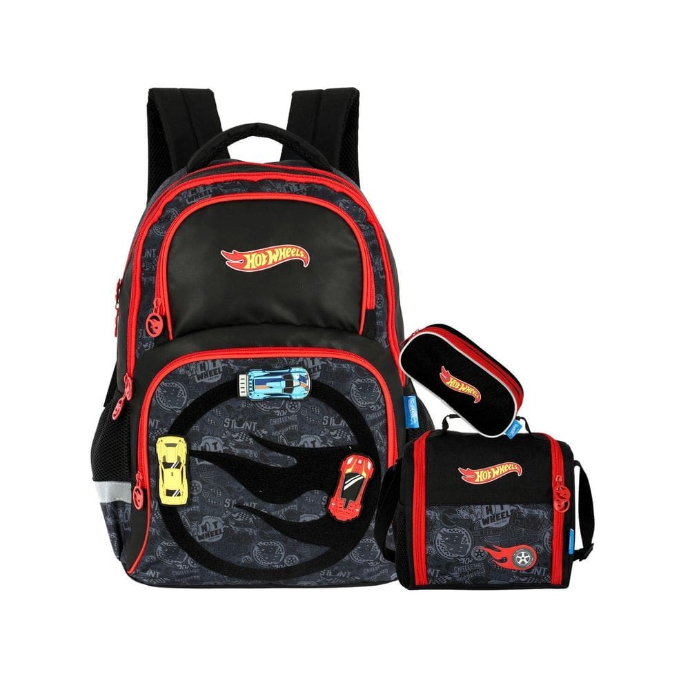 Kit Hot Wheels Mochila Costa + Lancheira + Estojo Triplo