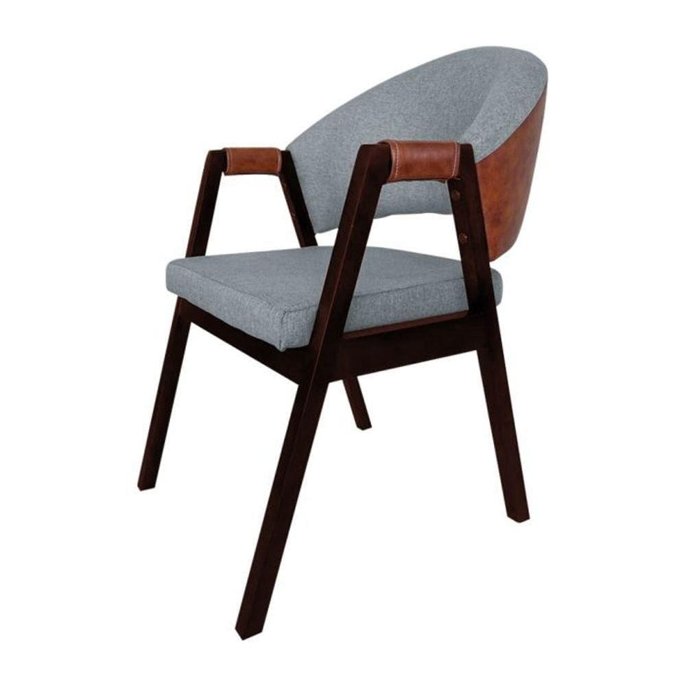 Cadeira De Jantar Madeira Maciça Hélen Compose Facto Ocre Cinza Linho Castanho