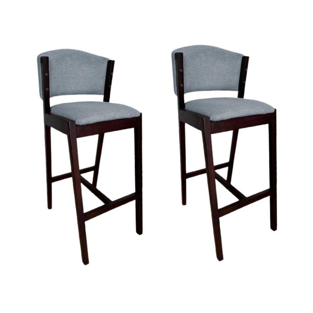 Kit 2 Banquetas Altas De Madeira Maciça Ana Em Linho Premium Cinza Linho Castanho