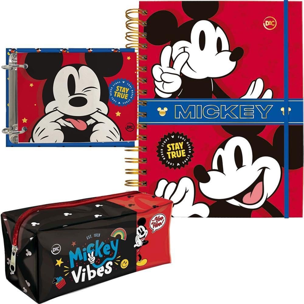 Kit Caderno Smart Porta Fichas E Estojo Mickey Dac