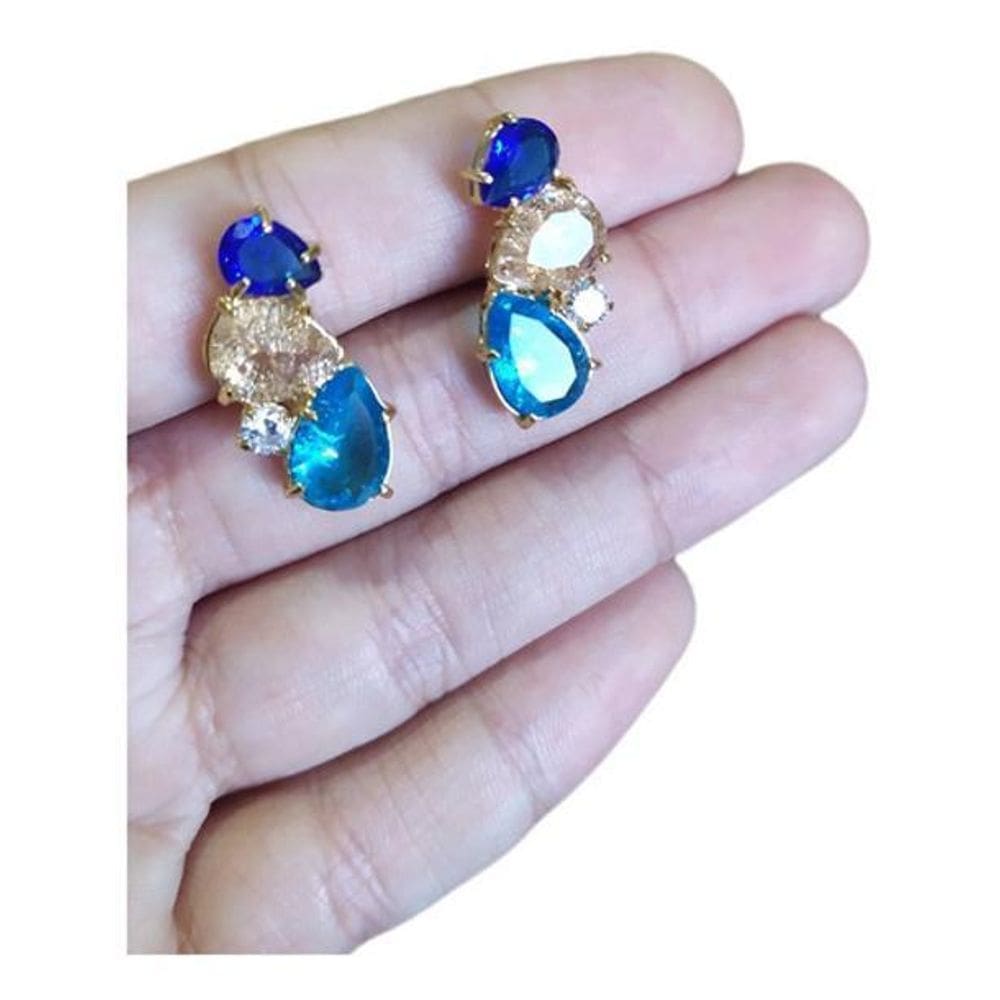 Brinco Ear Cuff Pedra Colorido Zirconia Fusion Dourado Festa