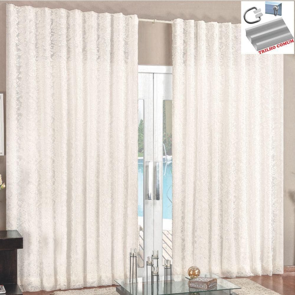 Cortina Rendada Com Forro Voal 2 Metros Trilho Comum - Palha