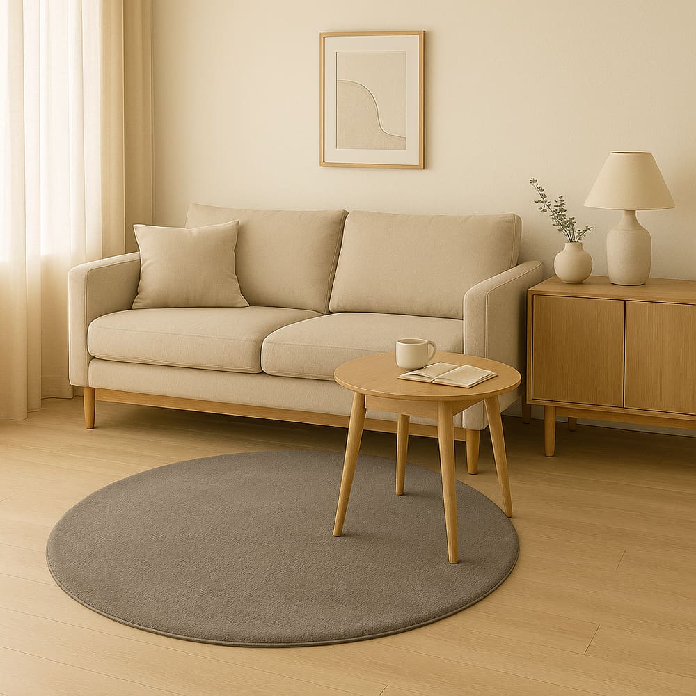 Tapete Linha Vip Redondo Liso Pelo Baixo Antiderrapante 150cm Bege