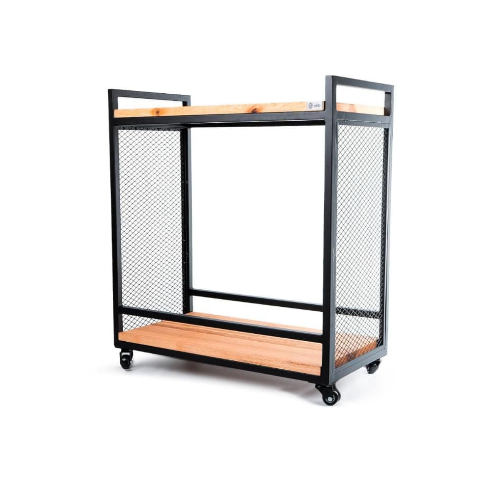 Carrinho Churrasco Mesa de Servir Multiuso Gourmet em Aço e Madeira Maciça