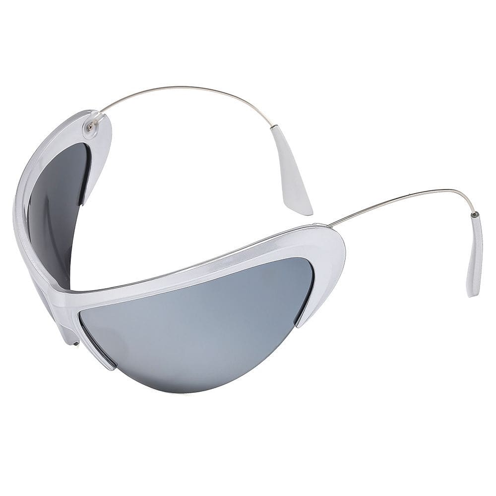 Óculos futuristas com moldura prateada em forma de olho de gato para festa de cosplay