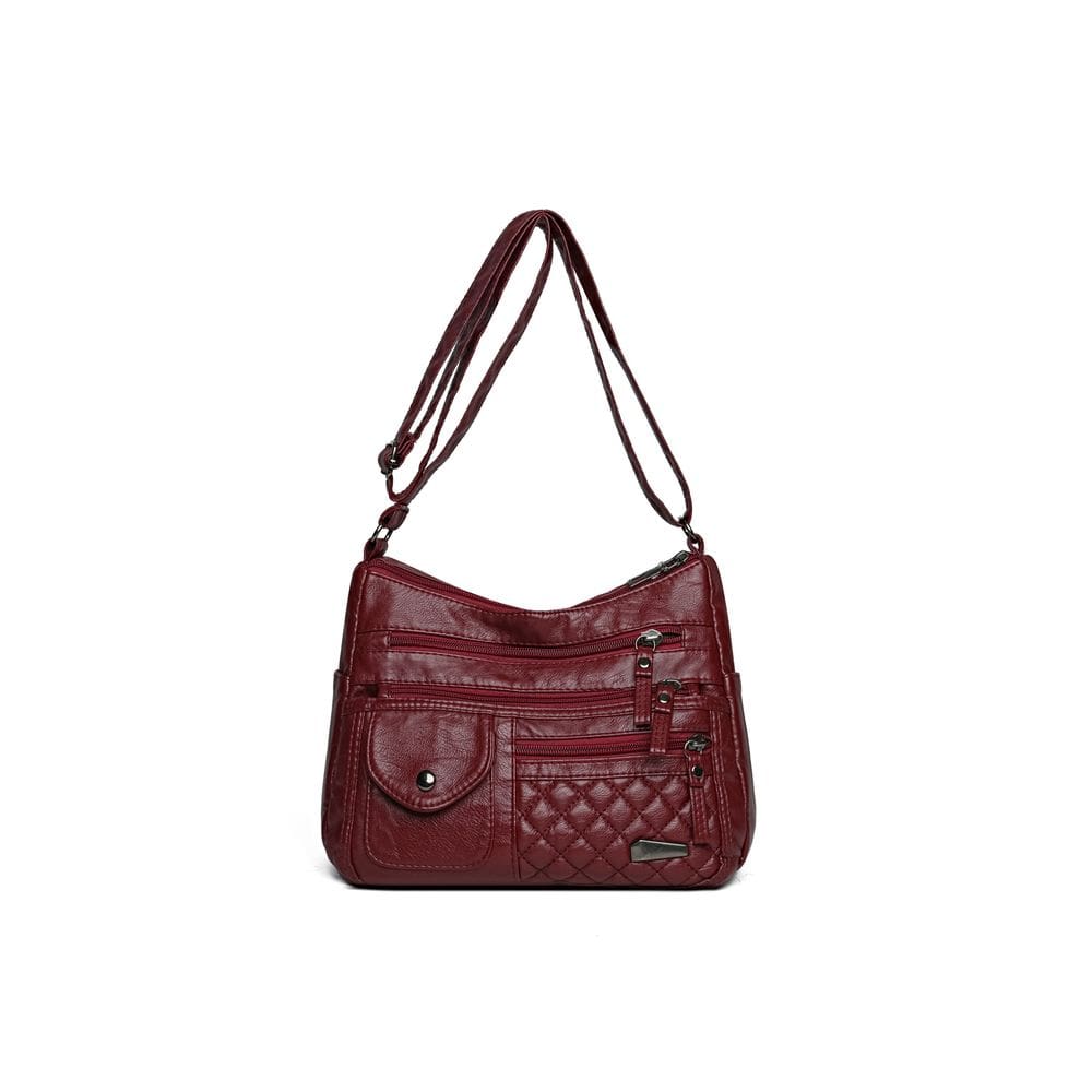 Bolsa tiracolo feminina de couro poliuretano macio vermelho vinho