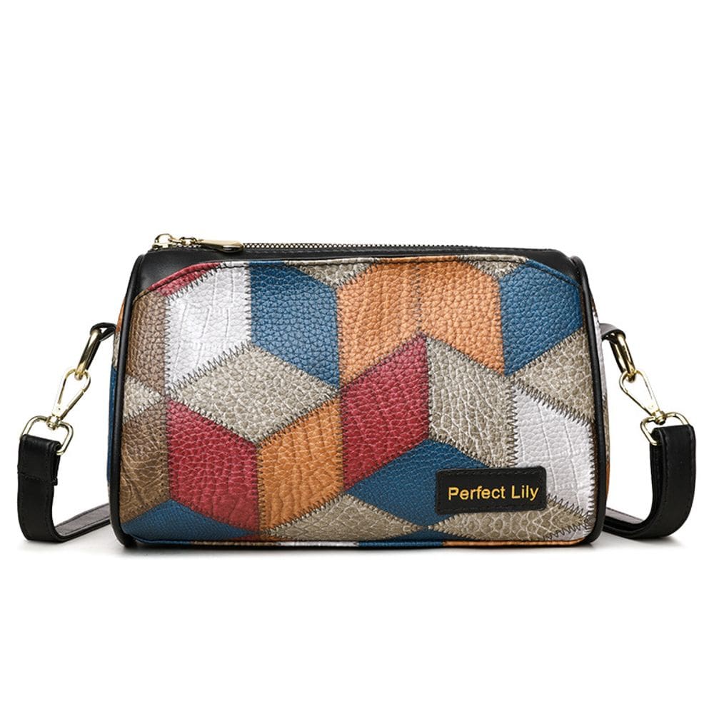 Bolsa de ombro em couro PU Geometric Patchwork 23x11x14cm