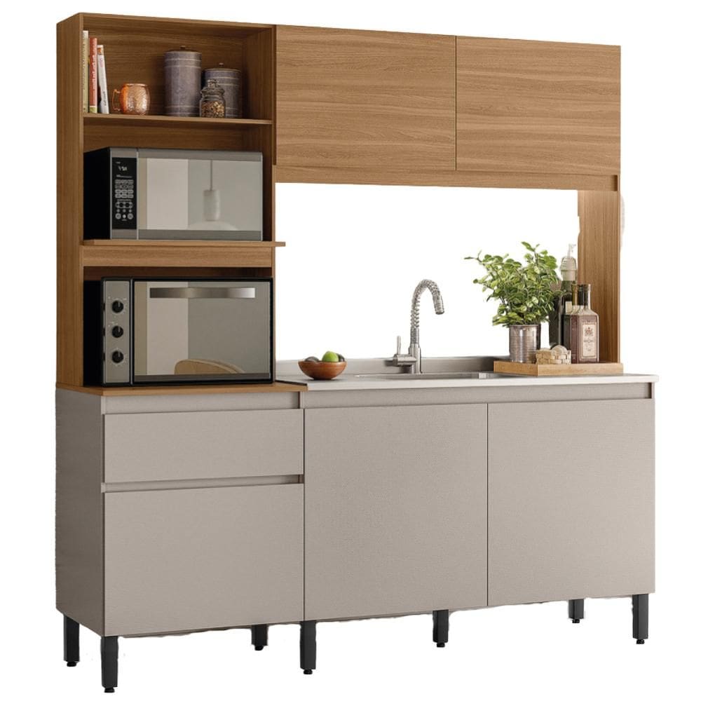 Kit Cozinha Compacta Sem Tampo 183 cm Amaranto Amendola Nude Prime Demobile
