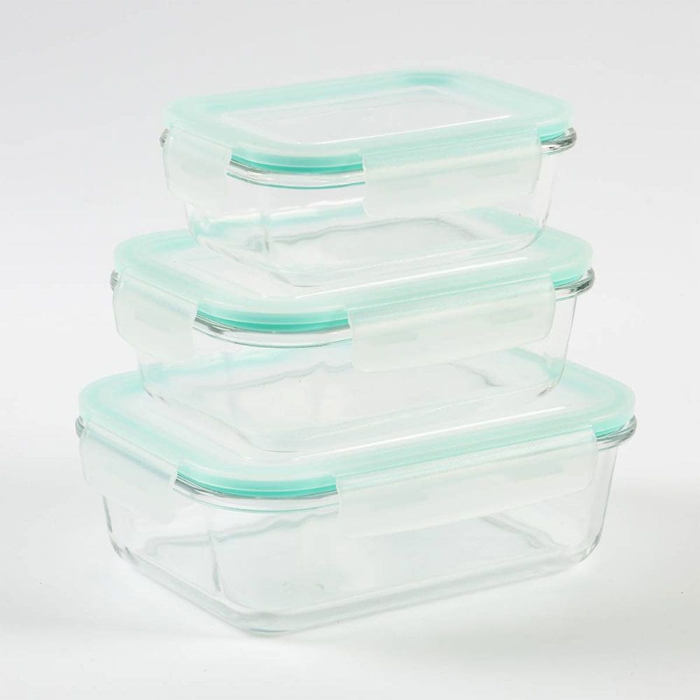 Conjunto de 3 Potes Hermeticos de Vidro La Vittra com Tampa Branca Intervalue