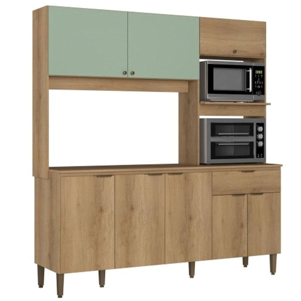 Cozinha Compacta 7 Portas THB Flórida, Cappuccino e Menta 200 cm