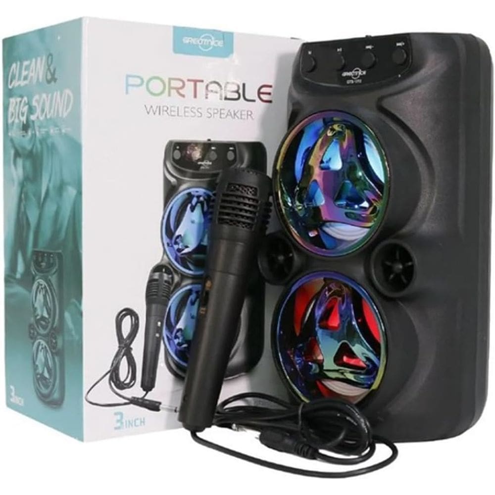 Super Caixa de som GTS 1772 bluetooth, entrada de microfone, Karaoke, fm com 2 alto-falantes POTENTE graves som