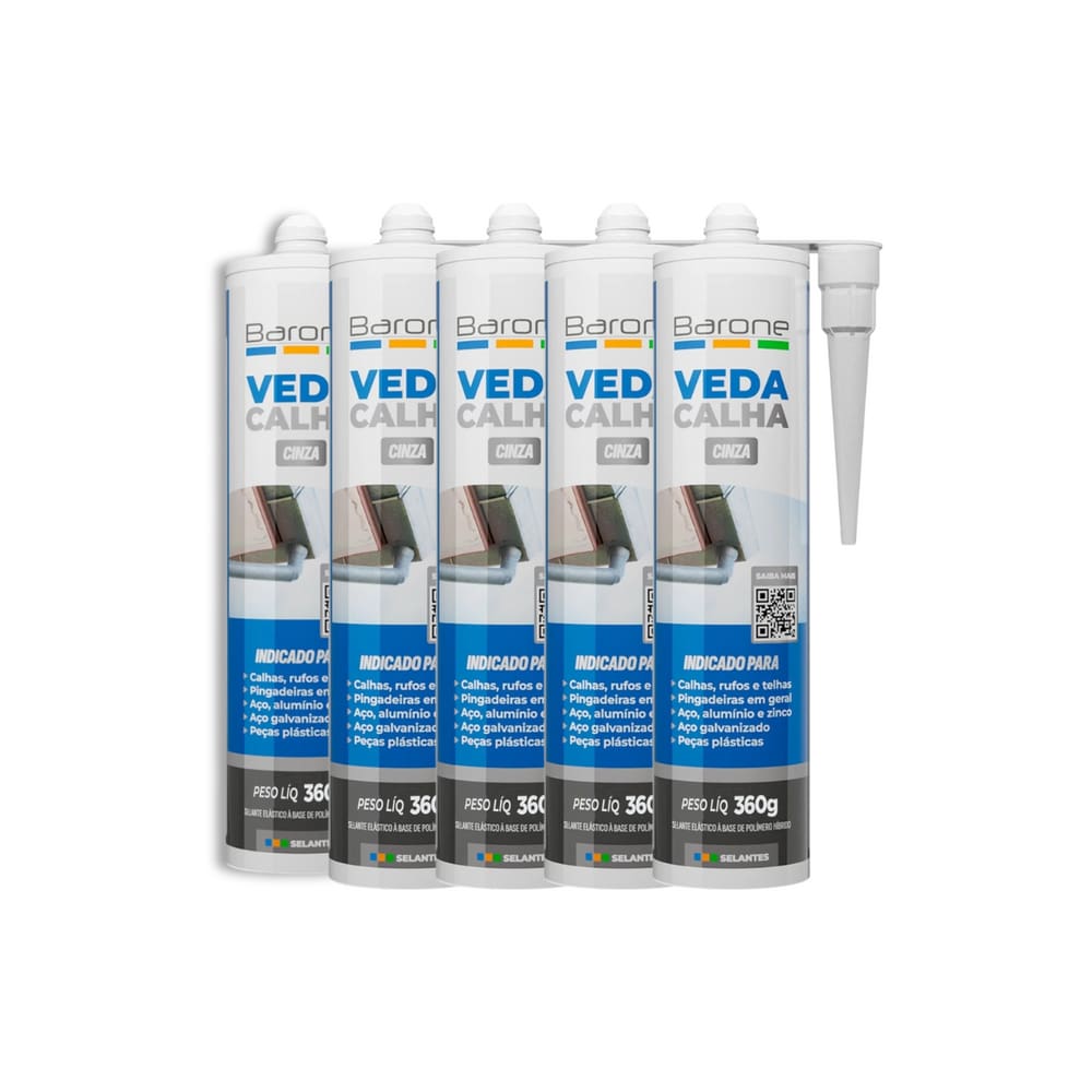 5 Veda Calha Cola Selante Rufo Telhado Emenda Multiuso Cinza