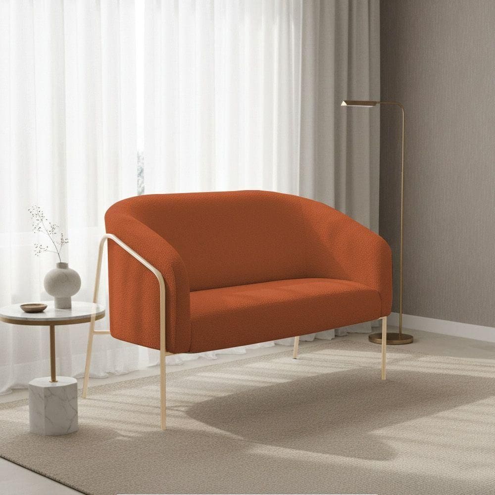 Sofá 2 Lugares Namoradeira Stella Base Industrial Alta Dourada Bouclê D03 - D`rossi Terracota