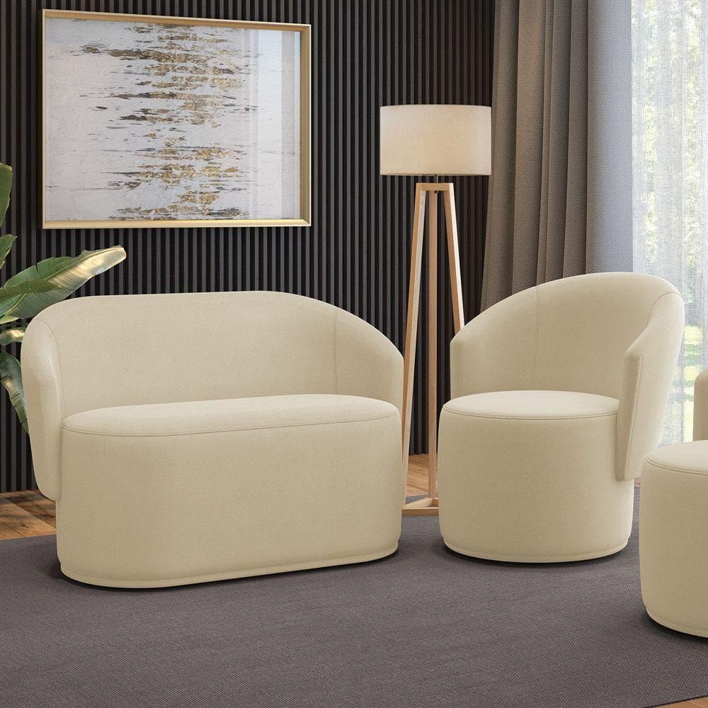 Sofá Namoradeira E Poltrona Orgânica Para Sala Malu Suede Bege M11 - D`rossi