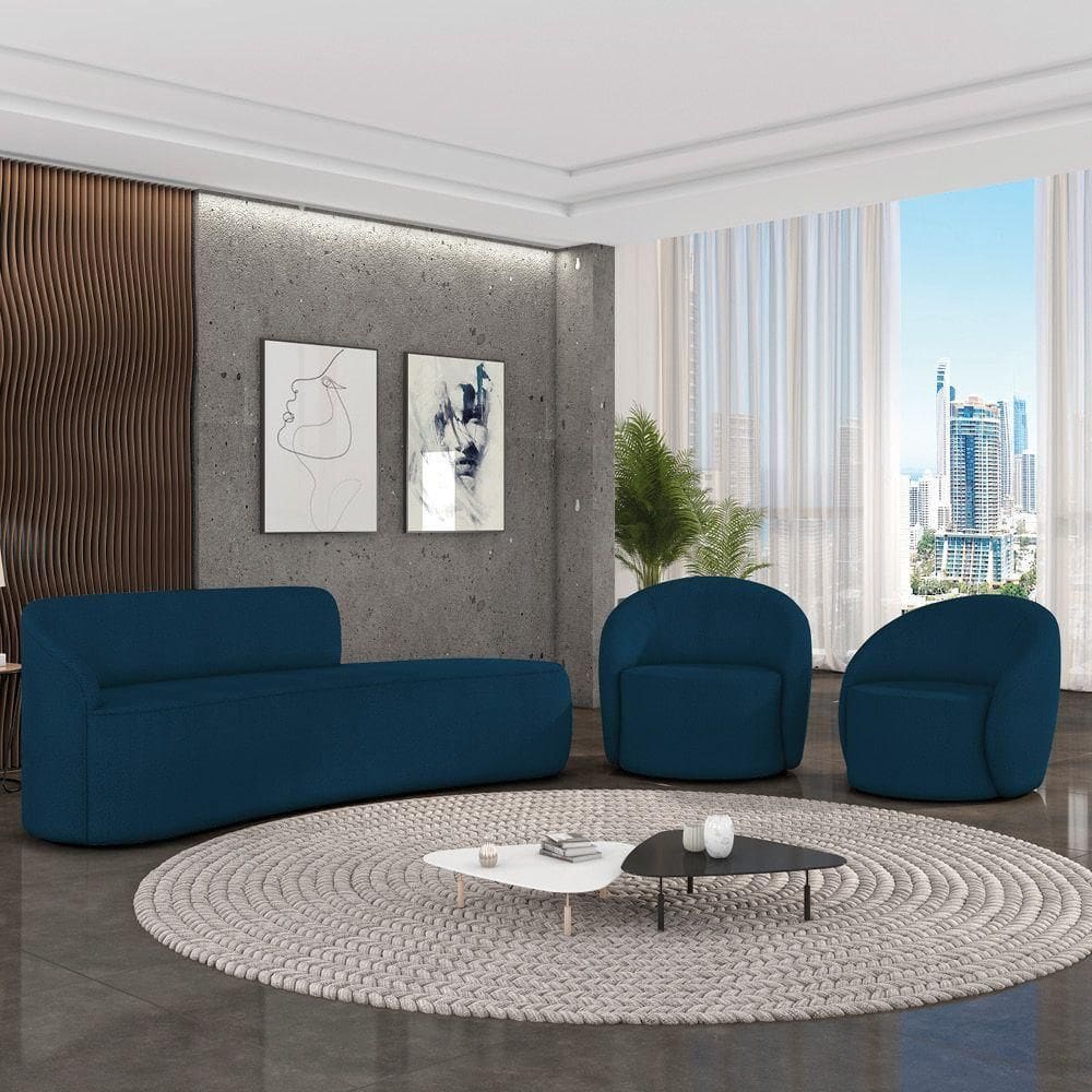 Sofá 4 Lugares Orgânico 220cm Morgan E 2 Poltronas Lua Bouclê Azul D03 - D`rossi