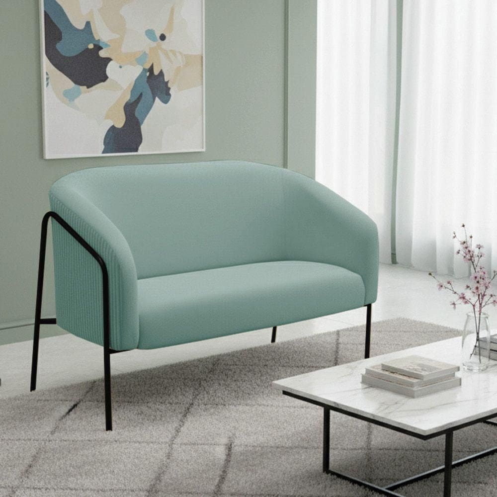 Sofá 2 Lugares Namoradeira Stella Base Industrial Alta Preta Veludo Cotelê D03 - D`rossi Cor Menta