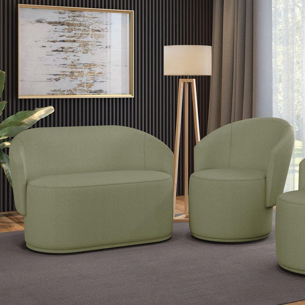 Sofá Namoradeira E Poltrona Orgânica Para Sala Malu Bouclê Pistache M11 - D`rossi