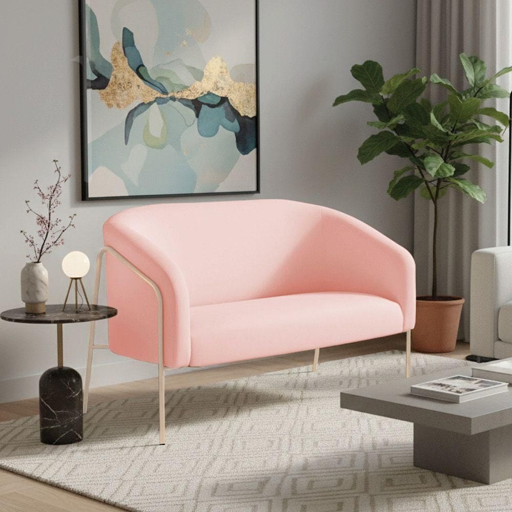 Sofá 2 Lugares Namoradeira Stella Industrial Alta Champanhe Suede D03 - D`rossi Cor Rosa Bebê