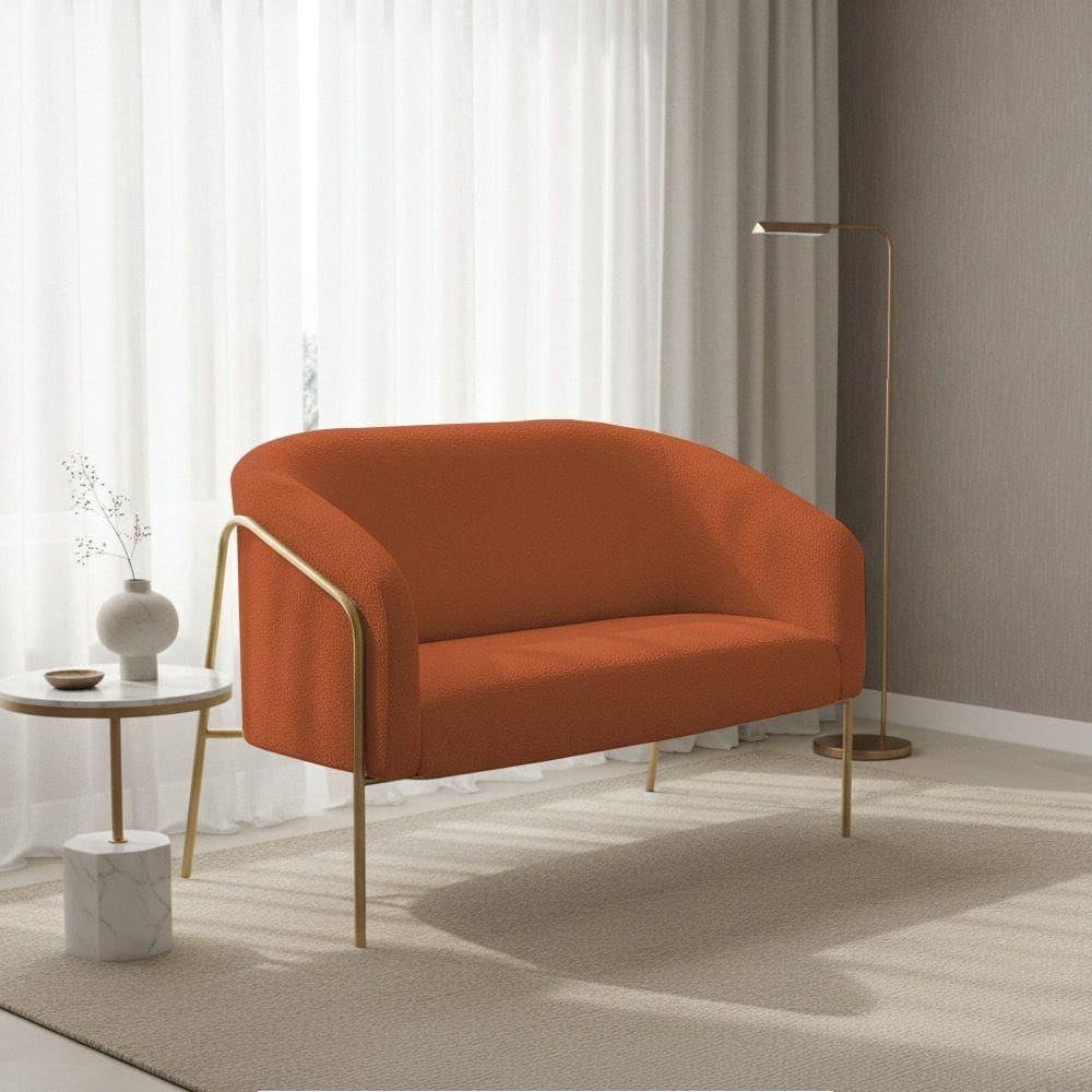 Sofá 2 Lugares Namoradeira Stella Base Industrial Alta Dourada Bouclê Terracota D03 - D`rossi