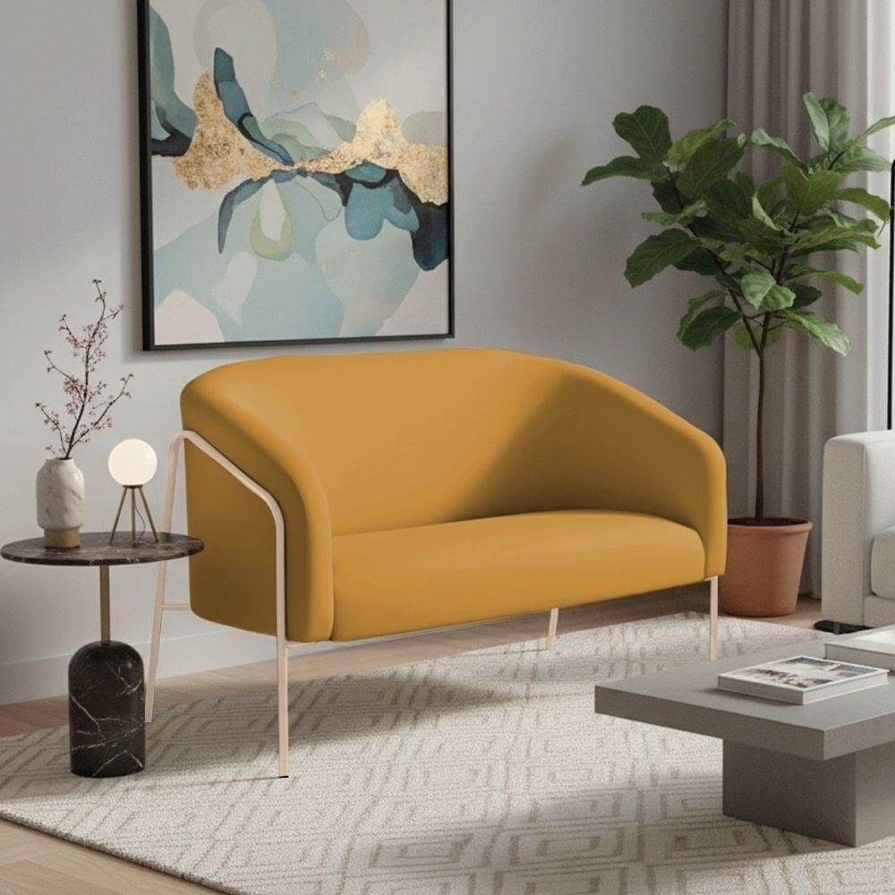 Sofá 2 Lugares Namoradeira Stella Base Industrial Alta Champanhe Veludo D03 - D`rossi Cor Mostarda