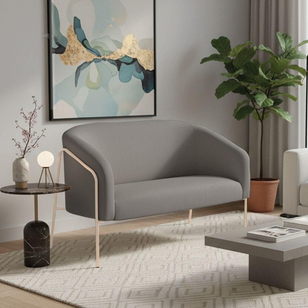 Sofá 2 Lugares Namoradeira Stella Base Industrial Alta Champanhe Suede D03 - D`rossi Grafite