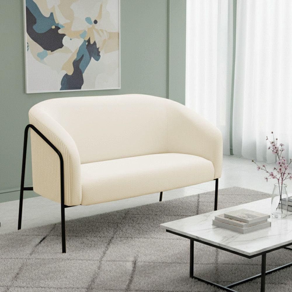 Sofá 2 Lugares Namoradeira Stella Base Industrial Alta Preta Veludo Cotelê D03 - D`rossi Cor Bege