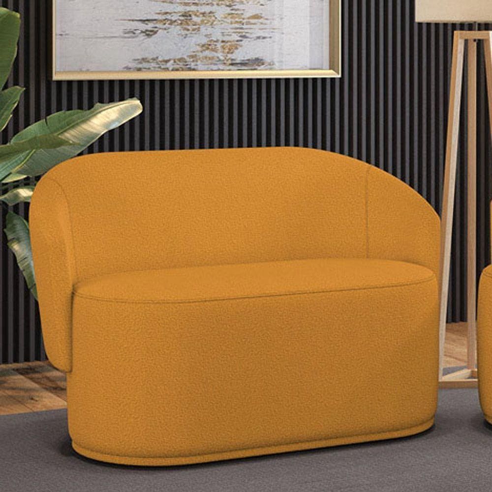 Sofá 2 Lugares Namoradeira Orgânica Para Sala Malu Bouclê Mostarda M11 - D`rossi