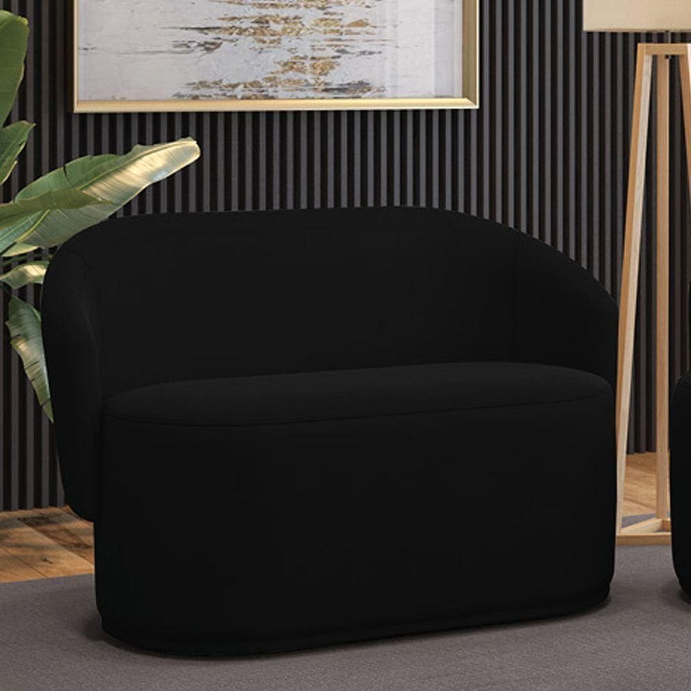 Sofá 2 Lugares Namoradeira Orgânica Para Sala Malu Suede Preto M11 - D`rossi
