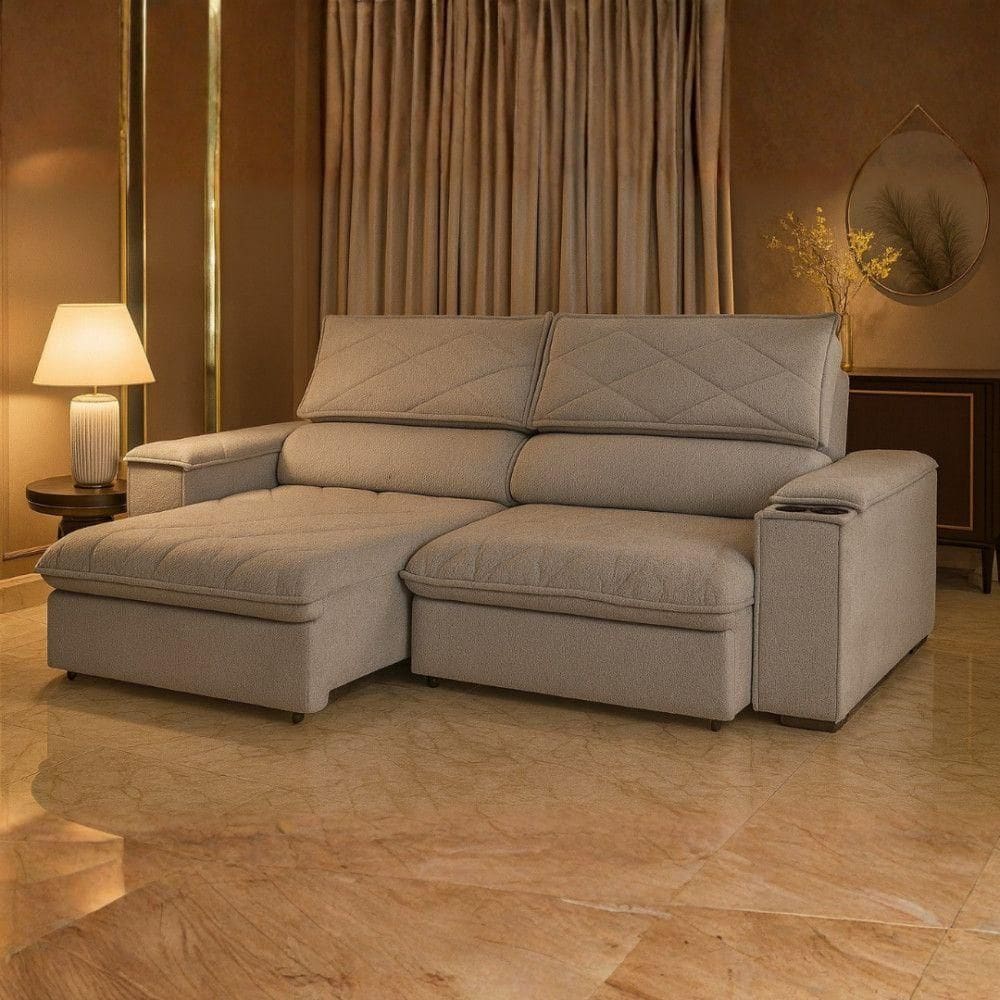 Sofá Konrad Retrátil Reclinável Mônaco 2,10 Metros Bouclê Cinza