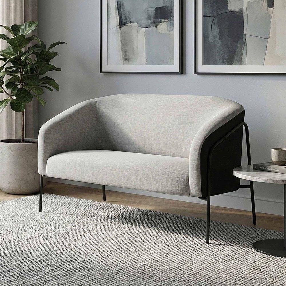 Sofá Namoradeira Stella Industrial Alta Preta Sintético Pu Preto Linho D03 - D`rossi Cor Preto/linho Cinza