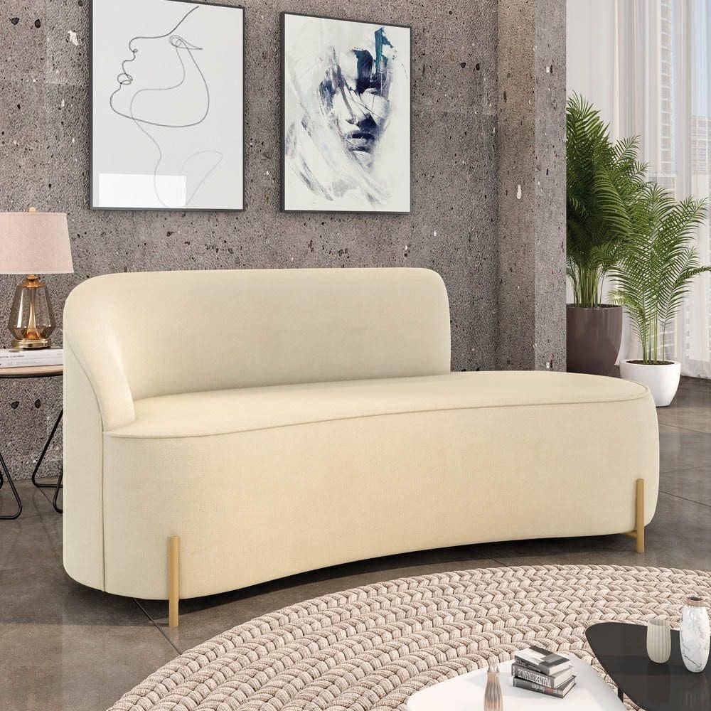 Sofá 2 Lugares Orgânico 160cm Pé Dourado Morgan Suede Bege