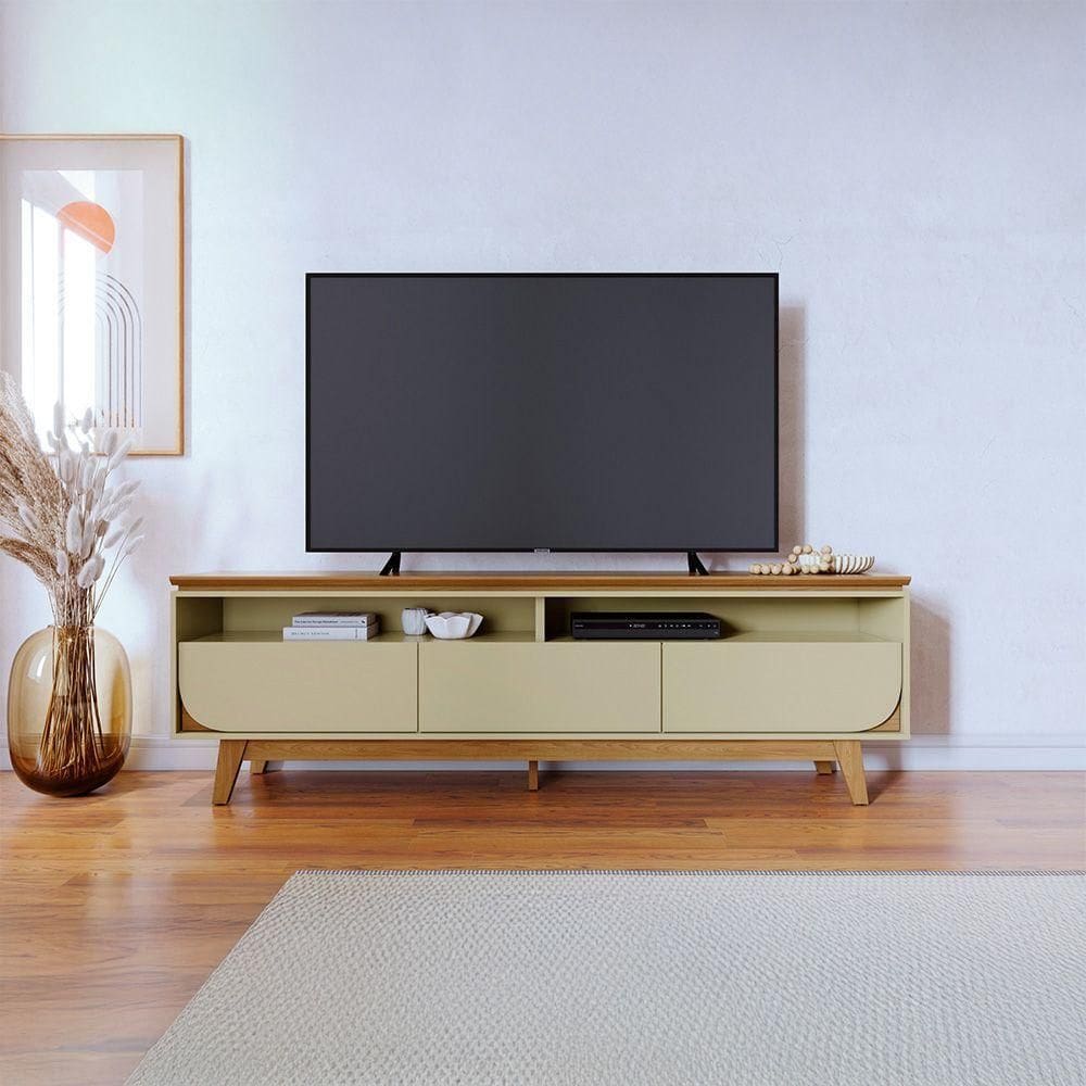 Rack Tv 75 Pol 200cm Bancada Para Sala Elarin Cumaru-opala M20 - D`rossi