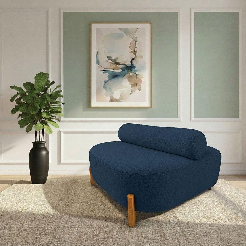 Sofá Sala Ilha Orgânico E 1 Poltrona 125cm éden Pé Madeira Bouclê Azul E03 - D`rossi