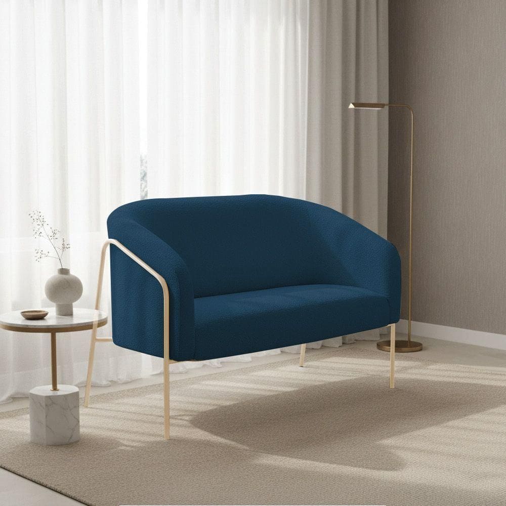 Sofá 2 Lugares Namoradeira Stella Base Industrial Alta Champanhe Bouclê Azul D03 - D`rossi