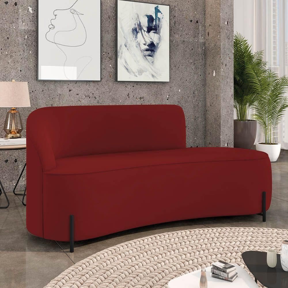 Sofá 3 Lugares Orgânico 180cm Pé Ferro Preto Morgan Veludo Marsala