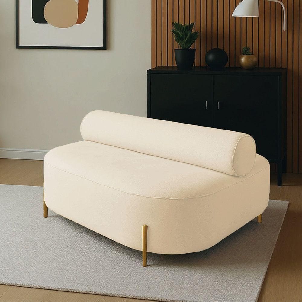 Sofá Sala Ilha Orgânico E 1 Poltrona 125cm éden Pé Aço Dourado Bouclê Bege E03 - D`rossi